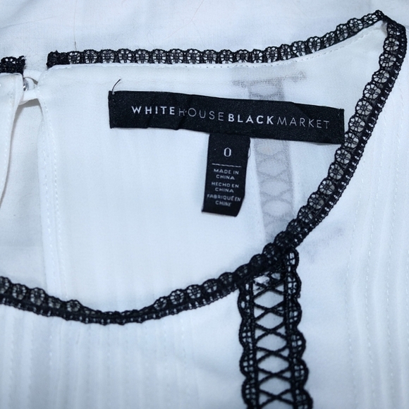 White House Black Market Blouse, Long Sleeves,Black Lace trim, Size 0 XS, White - Picture 8 of 9